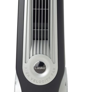 Lasko Oscillating High Velocity Tower Fan with Remote, U35102, Black/Silver
