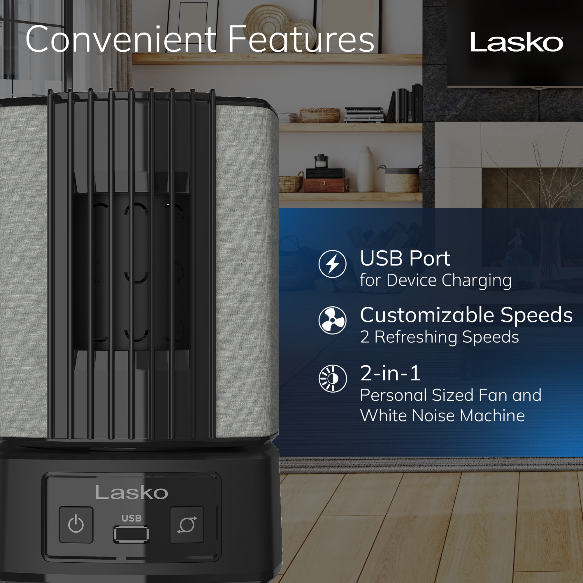 Lasko SlumberBreeze 2-in-1 Table Fan and White Noise Machine, SB100, Black - Image 3