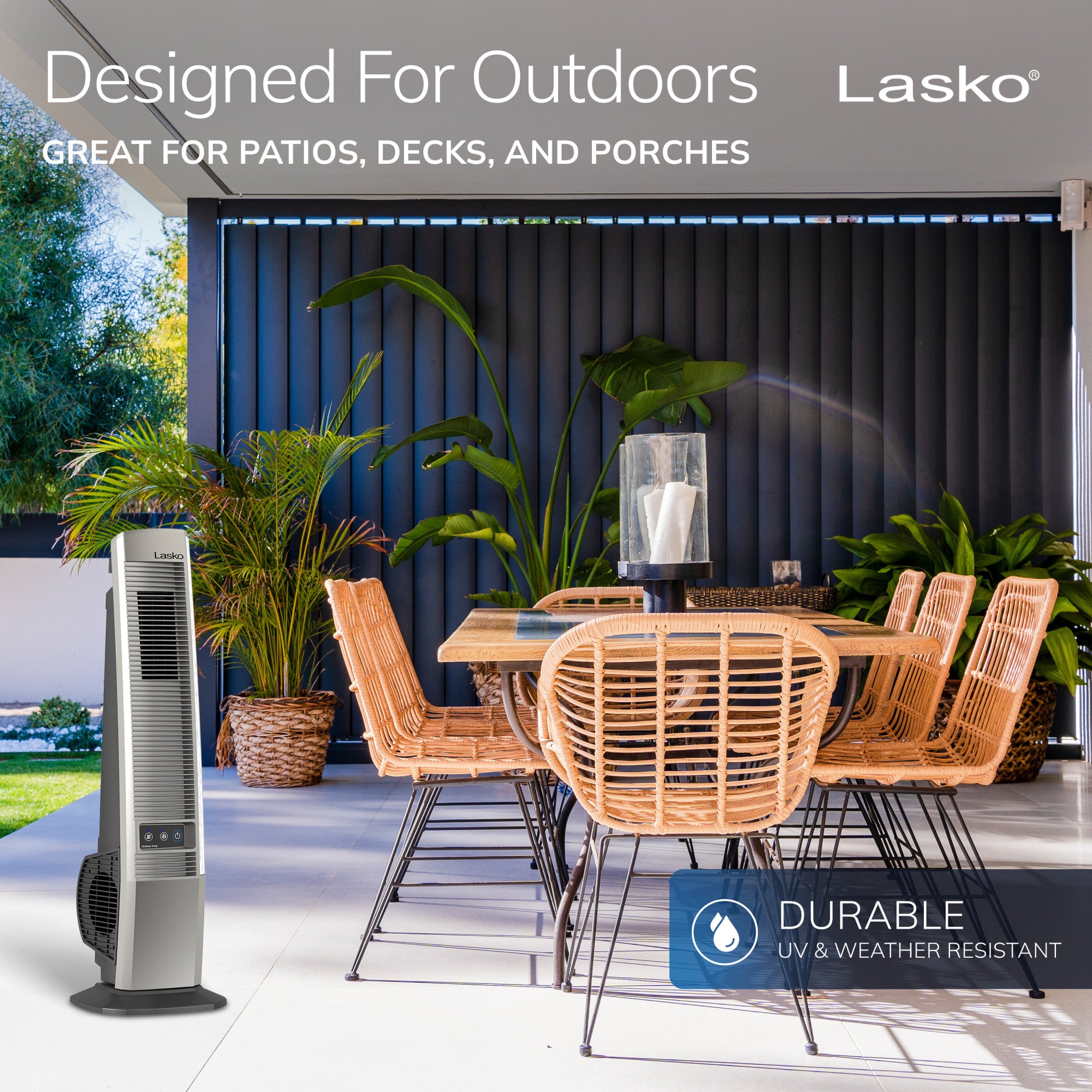 Lasko 42" 4-Speed Oscillating Outdoor Tower Fan with 10-Foot Power Cord, YF202, Gray - Image 3